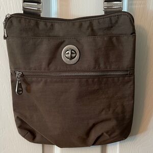 Baggallini Chocolate Brown Crossbody Messenger Bag with Silver Hardware